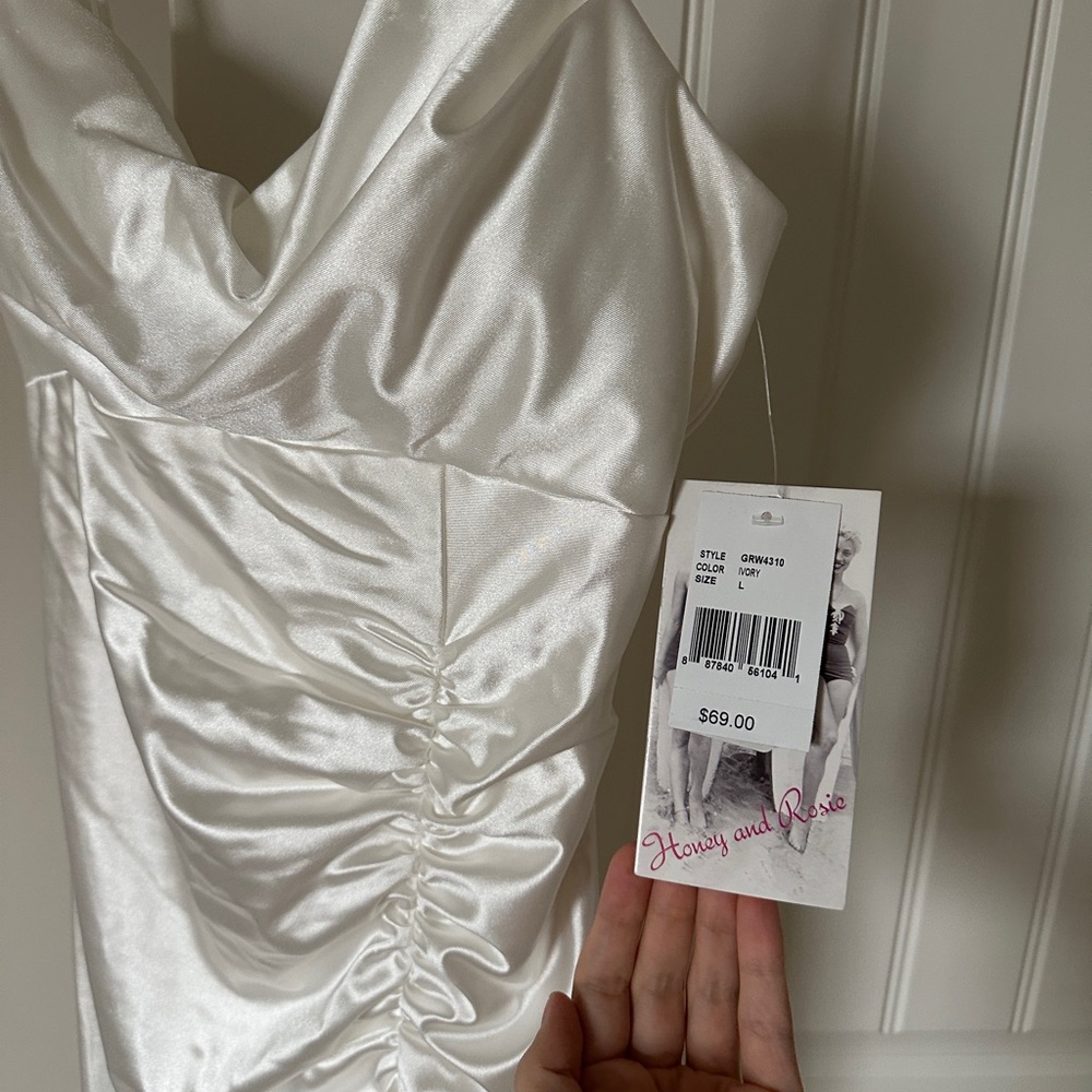 Honey and Rosie Ivory Satin Midi Dress - Picture 3 of 3